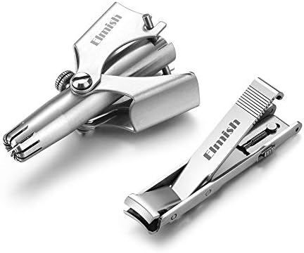 Manual Nose & Ear Hair Trimmer by Elmish (No Batteries Required) with Fingernail Clipper - Perfect Manual Stainless Steel Nose Hair Remover for Men & Women EM-003+NC-A