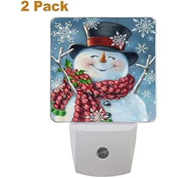 Vdsrup Winter Snowflakes Snowman Night Light Set of 2 Christmas Holly Berry Plug-in LED Nightlights Auto Dusk-to-Dawn Sensor Lamp for Bedroom Bathroom Kitchen Hallway Stairs