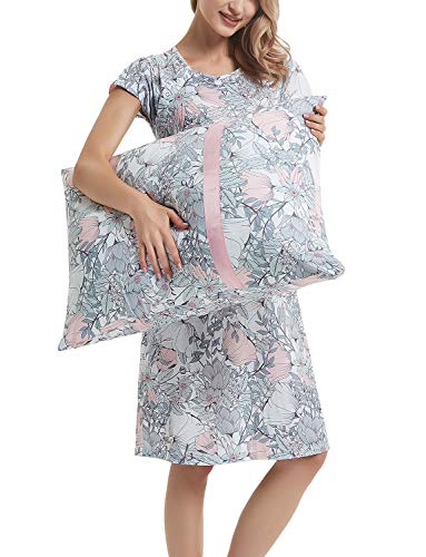GINKANA Maternity Labor Delivery Gown Hospital Nightgown Nursing Nightdress with Matching Pillowcase