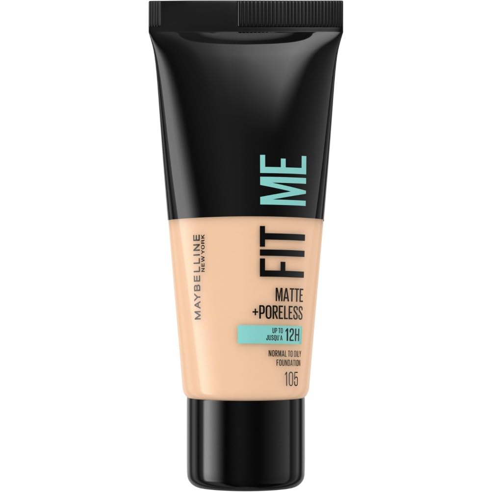 Maybelline Fit Me Foundation, Medium Coverage, Blendable With a Matte and Poreless Finish, For Normal to Oily Skin, Shade: 105 Natural Ivory, 30ml — image 1