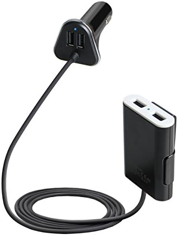 Front and Back Seat Car Charger, Rocboc 48W 9.6A 4-Port USB Car Charger Adapter with 2.4 Amps/Port for Frontseat and Backseat Charging for iPhone, iPad, and Android