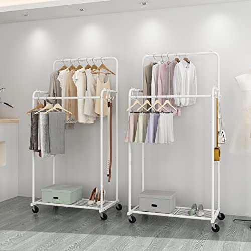 Simple Trending Double Rod Clothes Garment Rack, Heavy Duty Clothing
