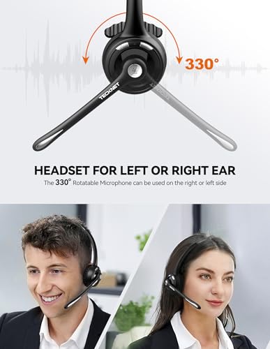 TECKNET Bluetooth Headphones, Wireless Headphones with Noise Cancelling Mic, Mute for Trucker/Mobile Phone/PC/Call Center/Skype