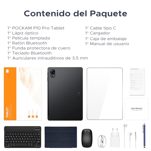 P10 Pro Tablet 10 Pulgadas, Tablets Android 16 con 120Hz Display, 8800mAh, 48GB+128GB/2TB, T7250 Octa-Core, Widevine L1, Gemini AI, 13MP+5MP, Auriculares 3.5mm, Tablet con Teclado y Lápiz, Negro