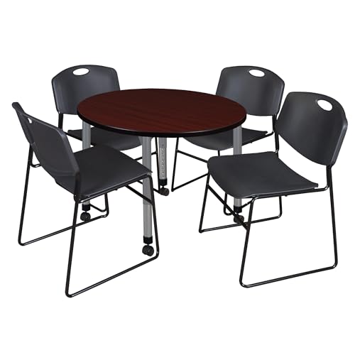 Romig Trek 36 in. Round Mobile Adjustable Classroom Table- Mahogany & 4 Zeng St…