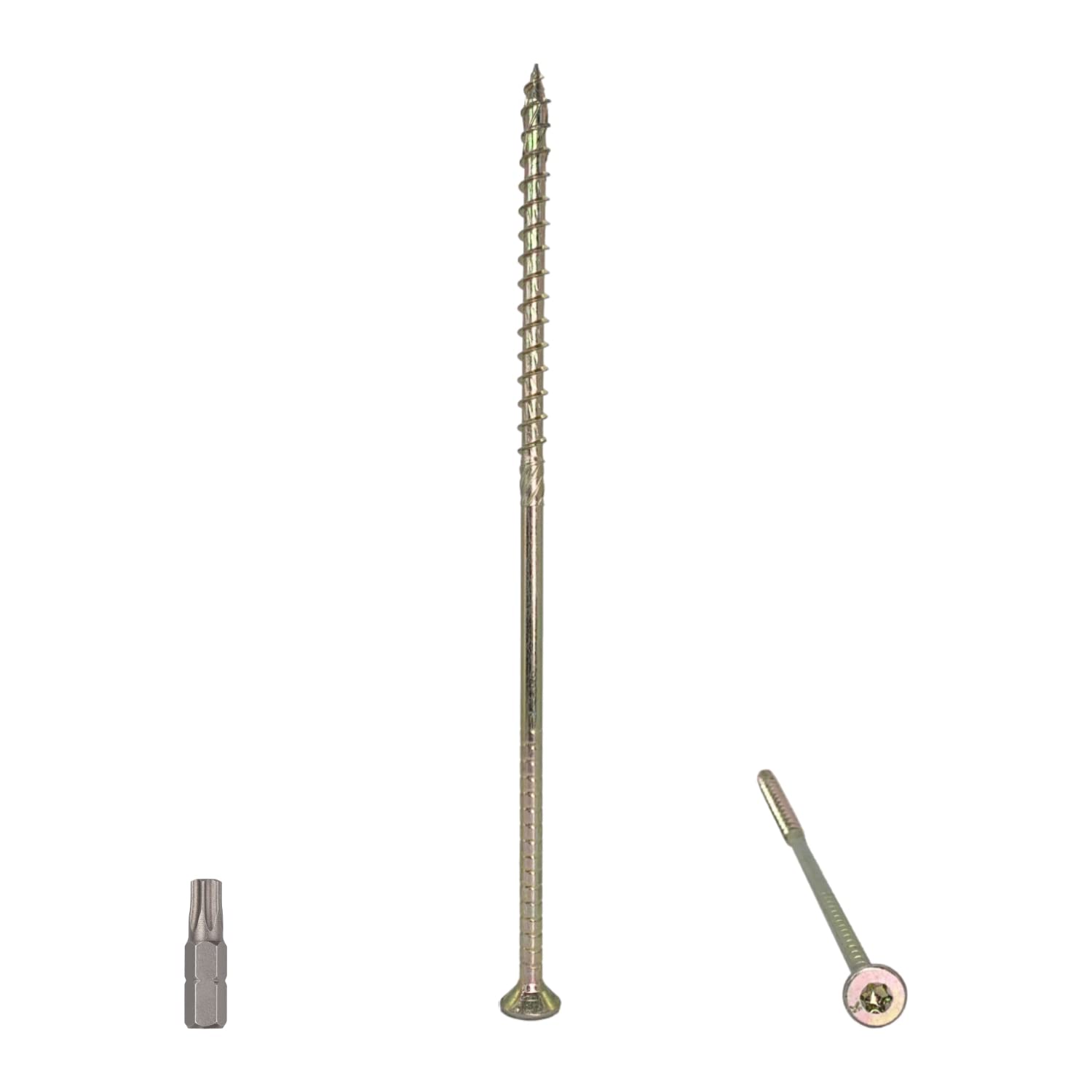 (Pack of 6 pcs) Universal Yellow Zinc Plated Steel 6.0 x 180 mm Wood Screws, Torx Head, Countersunk Head, Chipboard Screws (6, 6.0 x 180 mm)