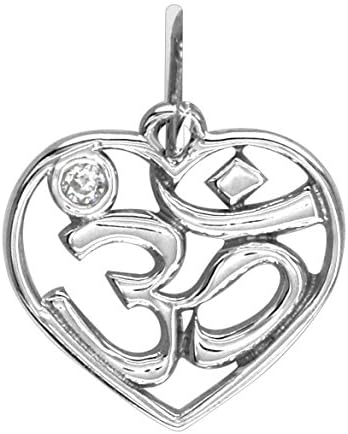 Mini Heart Yoga Ohm, Om, Aum Charm in Sterling Silver with Cubic Zirconia Accent