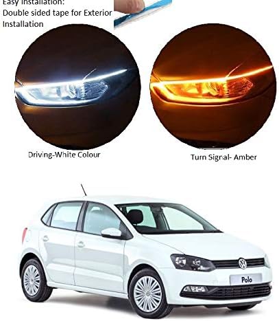 PRIKNIK Car Led Strip for Headlight White Daytime Running Light, Turn Signal Yellow/Amber Indicator Light Lamp DRL 12v (Left&Right), 24 Inches Dual Tape Compatible with Volkswagen Polo