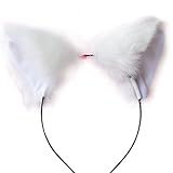 LING'S SHOP Fashion Girl Cute Cat Fox Ear Long Fur Hair Headband Anime Cosplay Party Costume (White)