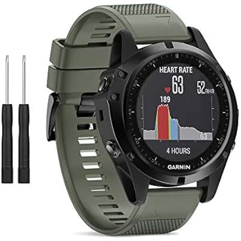 HSWAI Compatible BandsReplacement for Garmin Fenix 5X/Fenix 5X Plus/Fenix 3/Fenix 3 HR,26mm Width Soft Silicone Watch Strap with Black Metal Buckle for Women & Men(Army Green)