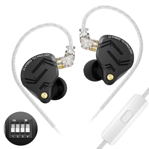 KZ ZS12 PRO X in Ear Monitor, IEM Earphones, 1DD+5BA Hybrid Wired Earbuds, KZ Gaming Earphones,Best in Ear Headphones with 2PIN Cable for Audiophile (Dark Black,Tunable Version, with Microphone)