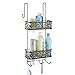 mDesign Metal Over Door Bathroom Tub & Shower Caddy, Hanging Storage Organizer Center - Holds Shampoo, Conditioner, Body Wash, Razor, Dry Towel - 2 Baskets, 8 Hooks, Floral Design - Bronze