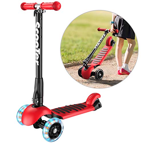 Banne Scooter Height Adjustable Lean to Steer Flashing PU Wheels 3 Wheel Kick Scooters for Kids Boys Girls (Red) - Thumbnail 7