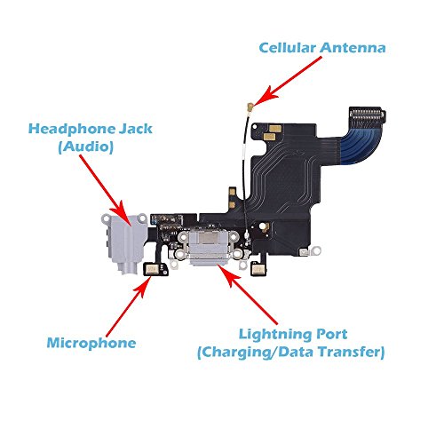 OmniRepairs Charging USB Dock Port Flex Cable Replacement with Microphone, Headphone Audio Jack Compatible for iPhone 6s Model (A1633, A1688, A1700) with Repair Toolkit (Gray) - Thumbnail 2