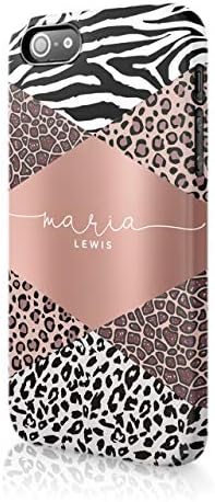 Tirita Personalised Compatible with iPhone X & Xs Hard Case Cover PRINTED GLITTER, NOT REAL GLITTER Animal Print Snake Rose Gold Leopard Skin Giraffe Tiger Africa Custom Initials Name Bling