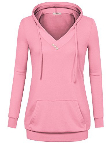 Hoodies for Women,Timeson Women Long Sleeve V Neck Pullover Kangaroo Pocket Sweatshirt Hoodie (Small, Pink)