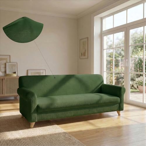Italian Bed Linen Più Bello bielastic Sofa Cover Dark Green, 4 Places, 4 Seats