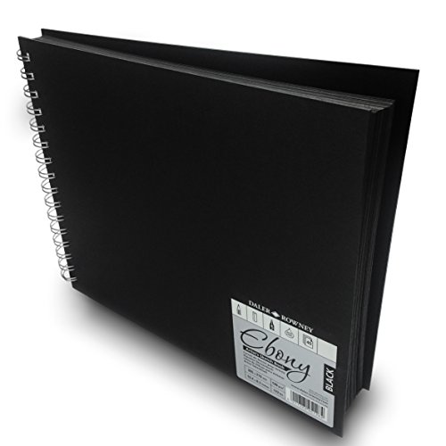 Daler Rowney - Ebony Artist's Hardback Sketch Book - 180gsm - 40 Wire Bound Black Pages - 380 x 297mm Landscape