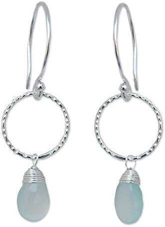 NOVICA .925 Sterling Silver and Chalcedony Gemstone Dangle Earrings, Mystic Solo'