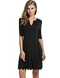 Meaneor Women Scallop Pleated Skater 3/4 Sleeve V Neck A-line Cocktail Dress