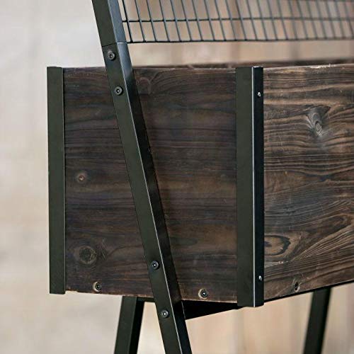 StarSun Depot Large Dark Wood Raised Planter with Black Steel Trellis
