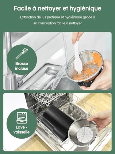 JUILIST Juice Extractor Juicer Juicer for Fruit and Vegetables, 65 mm Feeding Chute 3 Settings with Cleaning Brush, Easy to Clean, BPA Free