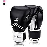 Trideer Essential GEL Boxing Kickboxing Training Gloves (Black &amp; White, 14 oz)
