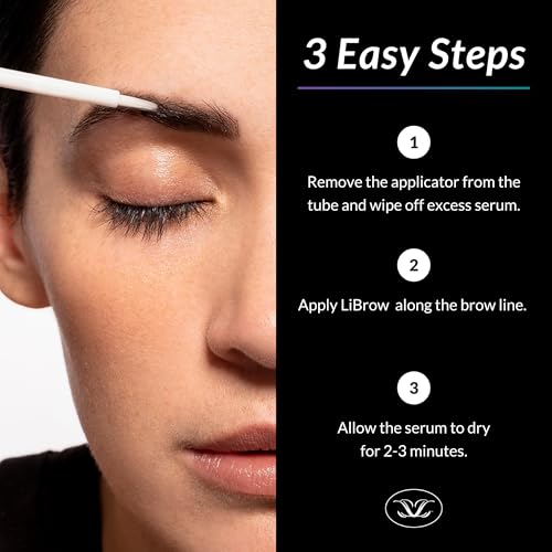 Suero para cejas LiBrow, para cejas más oscuras, pobladas y densas - apto para pieles sensibles y cejas finas y demasiado depiladas, vegano y libre de crueldad animal (3 ml, suministro para 90 días)
