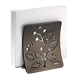 mDesign Decorative Metal Paper Napkin Holder for Kitchen Countertops, Dinner Tables, Picnics - Decorative Flora Design - Indoor & Outdoor Use, Storage and Organization for Multiple Sizes - Bronze