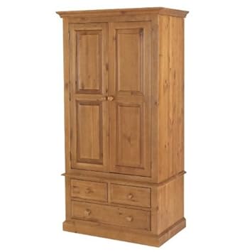 Country Solid Pine Gents Double Wardrobe With Drawers Furniture