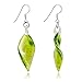 925 Sterling Silver Hand Blown Venetian Murano Glass Green Leaf Long Dangle Long Earrings