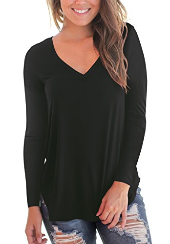 Random V-neck Long Sleeves Curved Hem Blouses
