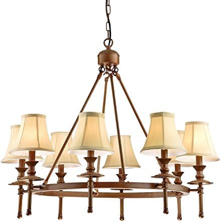 Edvivi 8-Light Bronze Finish Cream Tan Fabric Shade Rustic Wagon Wheel Chandelier | Rustic Lighting
