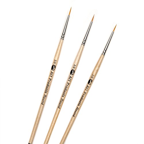 AIT Art Round Detail Paint Brushes, Size 3/0, Pack of 3, Handmade in USA for Trusted Performance Painting Small Details with Oil, Acrylic, and Watercolors