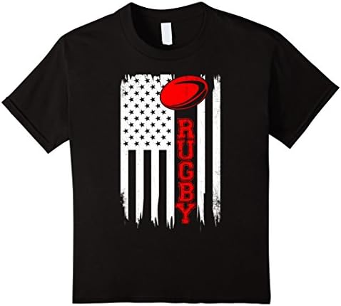 Kids American Flag Rugby Funny Sport T-Shirt 10 Black
