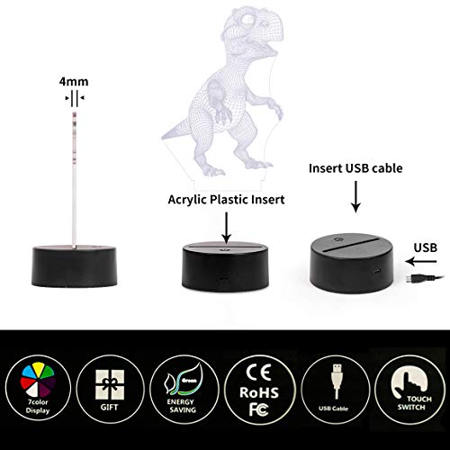Ltteaoy 3D Dinosaur Night Lights for Kids, Dinosaur Toys for Boys, 7 Colors Changing Dinosaur Lamp Decor Bedside Lamp with Remote Control for Living Bedroom, Best Dinosaur Gifts Toys for Boys Girls