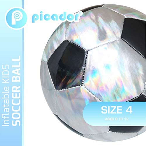 PP PICADOR Youth Kids Soccer Ball, Sparkling Classic Soccer Balls with Pump for Girls Boys Student Children Gift Training School Indoor Size 4 (White 1)