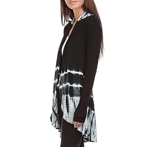 Blouse for Women Elegant, Yezijin Women Tie-Dye Hi-Low Open Cardigan Long Sleeve Asymmetric Top Blouse 2019 New Black - Thumbnail 2