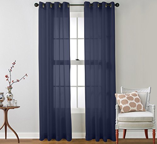 HLC.ME 2 Piece Sheer Voile Window Treatment Curtain Grommet Panels for Bedroom & Living Room (54" W x 95" L, Navy Blue)