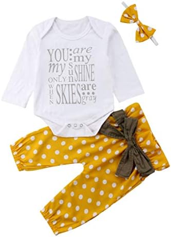 Baby Girls Long Sleeve Shirts Romper Top and Floral Pants Bowknot Pants Headband 3pcs Fall Winter Clothes