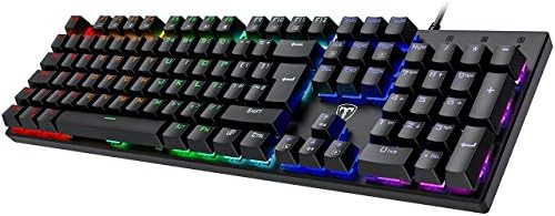 Mechanical Keyboard, PICTEK Gaming Keyboard Mechanical Blue Switch, Adjustable Rainbow Backlight, Standard UK Layout...