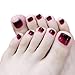 24pcs Fake Toe Nail Tips Black and Red False Toenails Full Cover Short Square Press On Toenails for Women Girls