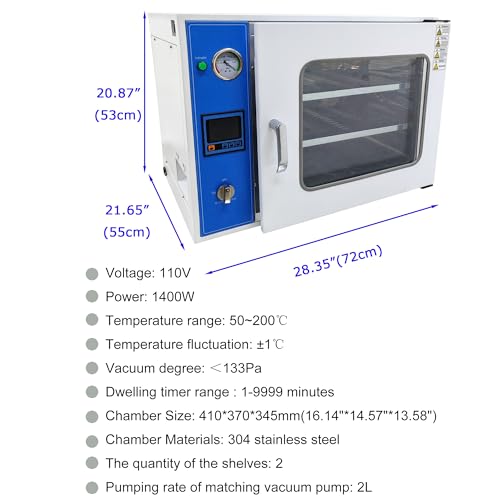 1.9 Cu Ft Vacuum Drying Oven, 50-200℃ Temperature Control Digital Vacuum Oven photo 12