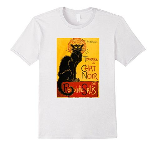 Men's Le Chat Noir The Black Cat Art Nouveau Vintage T-Shirt Medium White