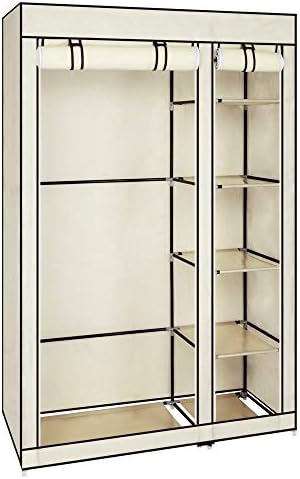 Oplon 67" Portable Clothes Closet Wardrobe with Non-Woven Fabric and Hanging Rod Quick and Easy to Assemble Dark Brown (Beige)