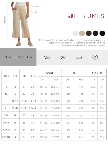 Les umes Women's Summer 7/8 High Waist Linen Pants with Pockets | Comfy Linen Striped Printed Capri Wide Leg Palazzo
