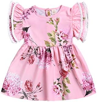 ZOELNIC Baby Girls Floral Dress Little Sister Ruffles Tops + Skirt Big Sister Pink Flower Dresses
