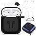 AirPods Case Cover, 9 in 1 Case Airpods Accessories Protective Silicone Skin Compatible for Apple Earpods with Airpods Watch Band Holder/Ear Hook/Anti-Lost Stap/Clip /Keychain/Grip-Black