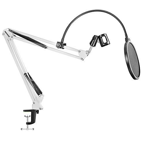Neewer Desktop Microphone Suspension Boom Scissor Arm Stand with Microphone Clip Holder, Table Mounting Clamp and Pop Filter Windscreen Mask Shield Kit for Studio Broadcasting,Singing,Recording(White)