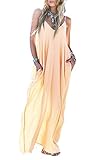 Fanala Women V Neck Spaghetti Strap Summer Beach Maxi Long Sundress M